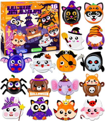 16 Pack Arts and Crafts for Kids Toddler DIY Animal Paper Plate Art Gifts - style: Halloween