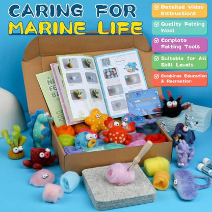 Needle Felting Kit, 12 Sea Animal, 42 Colors Wool Felting Kit for Beginners - color: 12Pcs Marine animals