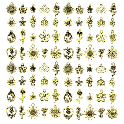WOCRAFT 60pcs Antique Gold Flowers Bracelet Charms for Jewelry Making Sets DIY Necklace Bracelet Keychain Crafting Charms Kit Craft Supplies (SN876) - color: Antique Gold, size: Flowers Charms