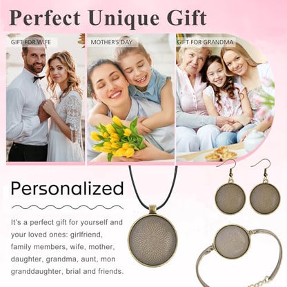 J6QIHANG Pendant Trays Set with Glass Cabochons for Jewelry Making - color: 3-Round Bronze