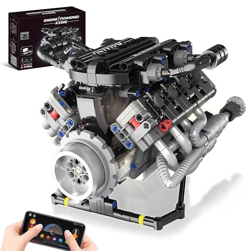 V8 Mini Engine Model Kit that Runs Building Sets with Motor, APP Control technic & Light, Car Mechanic Engineering Collectible for Adults Boys 14+
