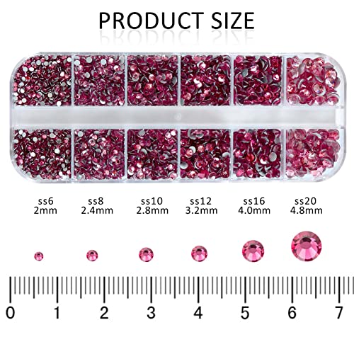 12 Grids 3792pcs Rose Flatback Rhinestones Set for Nail, Art, Crafts, Makeup, Tumblers Glitter Round with Tweezers and Picking Pen(SS6~SS20) - color: Lt.Rose