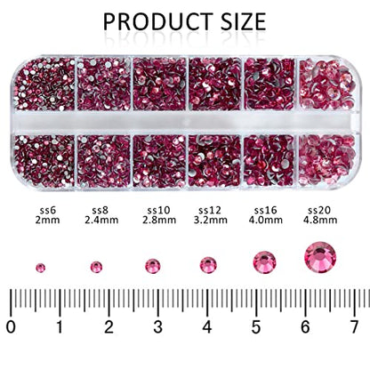 12 Grids 3792pcs Rose Flatback Rhinestones Set for Nail, Art, Crafts, Makeup, Tumblers Glitter Round with Tweezers and Picking Pen(SS6~SS20) - color: Lt.Rose