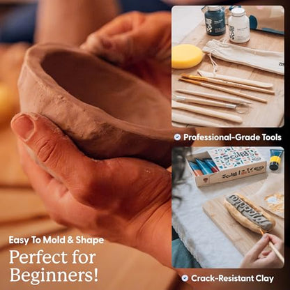 Sculpd Pottery Kit, Air Dry Clay Starter Kit for Beginners with Paint Set, Starter Bundles Includes a Pottery Tool Set, 8 Paints, Waterproof Varnish, Paintbrushes & Step-by-Step Guide for Adults - style: Gloss Varnish with Pastel Tones