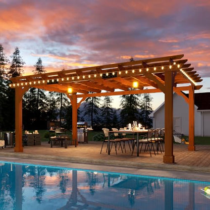Jocisland 12x14 FT Premium Cedar Wood Pergola with Stakes & Trellis Roof - size: 12x14 FT