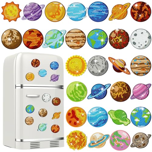 Remuuly 30 Pcs Space Planet Diamond Painting Magnets Diamond Art Magnet Kit - color: Planet