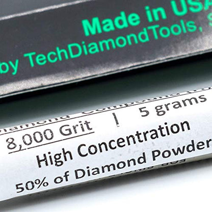 TechDiamondTools Diamond Polishing Compound Polishing Paste USA Made 8,000 Grit 0-2 Microns for Marble Glass Metal Rock Jewelry Resin Silver Chrome Gemstone with High Concentration of Diamond Powder - size: 8,000 grit / 0-2 microns