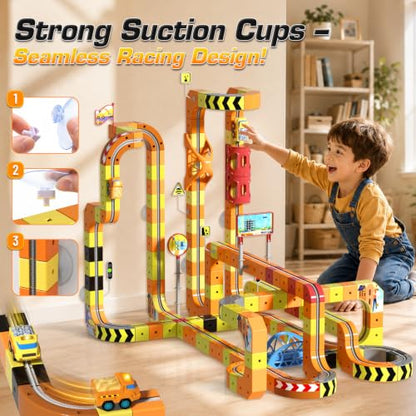 Construction Electric Train Set, 112PCS Gravity-Defying 3D Track Sets, STEM Building Train Toys Gifts for Boys and Girls Age 3 4 5 6 7 8+ Years Old - color: Brown - 112pcs