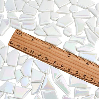 Youway Style 200g Iridescent White Glass Mosaic Tiles for Crafs Bulk - color: White, size: 200g