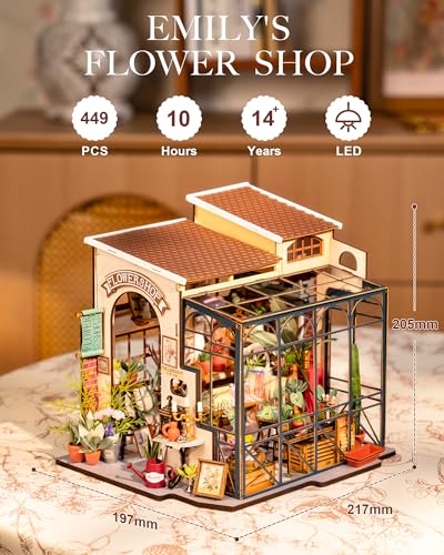 Rolife Flower Shop Miniature House Kit with LED Lights - color: Emily's Flower Shop