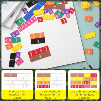Sayglossy 6 Sets Fraction Tiles Set for Math Classroom Fractions Manipulatives Math Manipulatives for Home School Supplies - style: Tiles