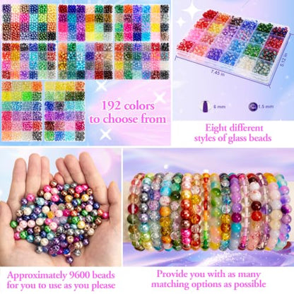 192 Colors 9600pcs 8mm Dream Candy Colorful Series Glass Beads Bracelet Making Kit,8 Box Different Unique Styles Crystal Bead for Making and DIY Crafts - color: 8 Boxes 6mm Round Glass Beads