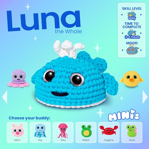 Cookie Box Crochet Kit for Beginners, Whale Luna - color: Blue and White