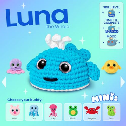 Cookie Box Crochet Kit for Beginners, Whale Luna - color: Blue and White