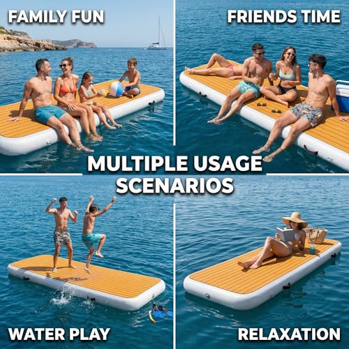 Inflatable Dock Platform, 9'10" x 3'3" x 6" PVC Floating Water Platform with Non-Slip EVA Surface for Boats, Yachts, Jet Skis & Lake Leisure, Pump, Carry Bag & Repair Kit - size: 9.8FT