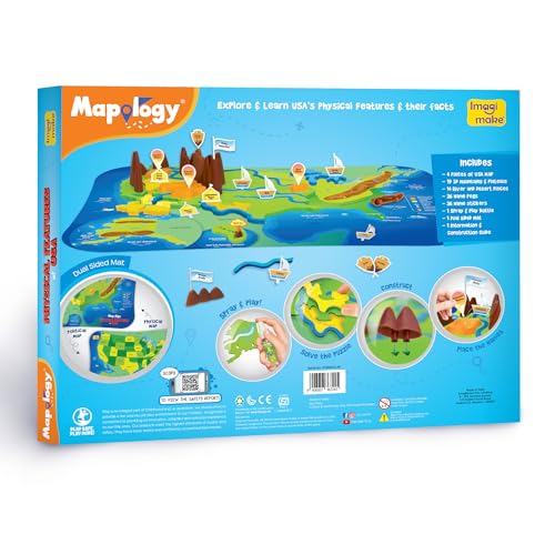 Imagimake Mapology Physical Features of USA, Geography Game for Kid Age 8+ - style: Physical Features of USA
