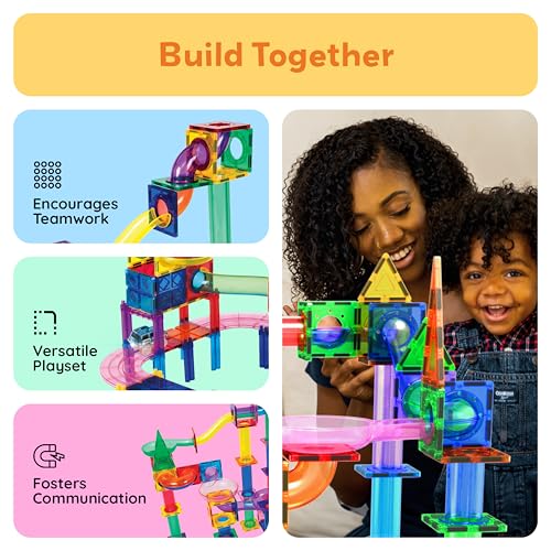 PicassoTiles 108 Piece Marble Run Race Track Set with LED Cars STEM Ages 3+ - color: 3-in-1 108pcs