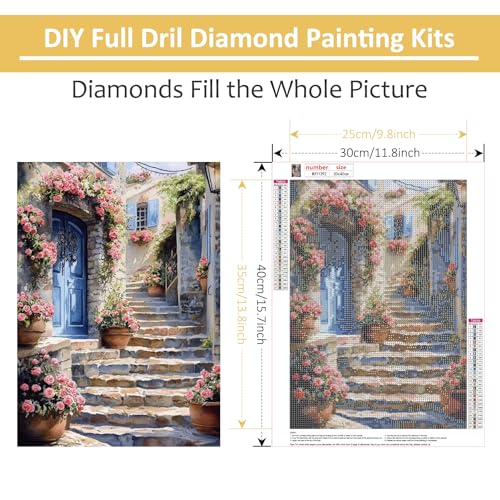 HEIBAGO Street Diamond Art Kits for Adults, 5D Full Drill Round House Painting Gems with Flower Diamond Painting, House Diamond Dots Perfect for Home Wall Decor 12x16inch - color: Street House