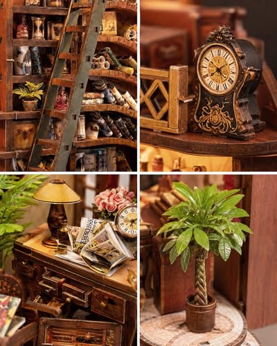 Book Nook Kit DIY Miniature House Kit for Adults, Winding Lane Library Mini Dollhouse with Furniture & LED Lights, 3D Wooden Puzzle Bookshelf Insert Decor, Creative Gift for Teens, Family & Friends - style: Dream Bookstore