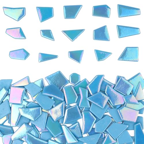 Youway Style 200g Iridescent Blue Glass Mosaic Tiles for Crafs Bulk - color: Blue, size: 200g
