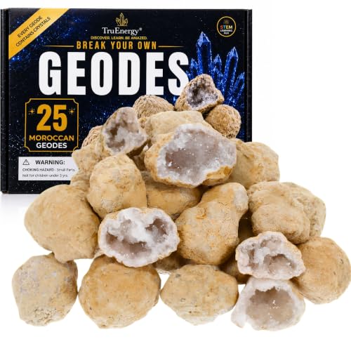 Break Your Own Geodes Kit, 25 Moroccan Geodes 1-1.5", 90% Hollow, Crack Open & Discover Surprise Crystals Inside – Educational Geology Kit, Instructions Included, Party Favors (Small 1–1.5") - size: SMALL (1.0"-1.5")