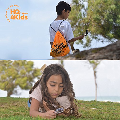 Outdoor Adventure Kit for Kids: Binoculars, Compass, Magnifying Glass & Flashlight. 3-12 Year Old Boys & Girls - color: Orange