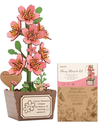 KAAYEE 3D Puzzles for Adults Cherry Blossom Potted, 119 Pcs Wooden Puzzle DIY Handcraft Kit, Romantic Pink Flower Home Office Decor, Gift for Lovers Couples on Anniversary Birthday Valentine's Day - color: Cherry Blossom Kit