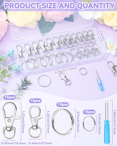 FIVEIZERO 60PCS Keychain Clips and Key Rings Kit, Swivel Snap Hooks for DIY - color: plain