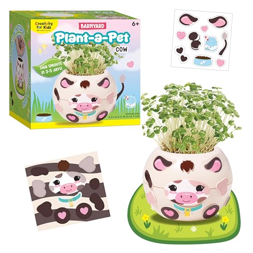 Creativity for Kids Plant-a-Pet Barnyard Pig Kit | Decorate, Plant & Grow Your Own Pet | Chia Seed Gardening Craft | Spring Crafts & Screen-Free Kids Activity (Ages 6+) - style: Cow