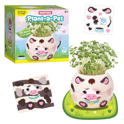 Creativity for Kids Plant-a-Pet Barnyard Pig Kit | Decorate, Plant & Grow Your Own Pet | Chia Seed Gardening Craft | Spring Crafts & Screen-Free Kids Activity (Ages 6+) - style: Cow