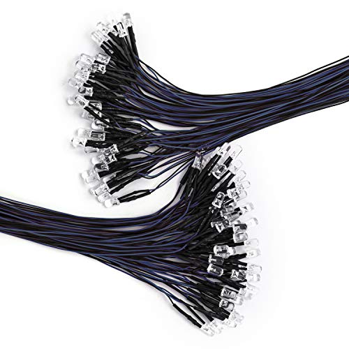 DiCUNO 100Pcs 5MM Pre Wired 12V Blue Light LED Diodes, with 9.4 Inch Lead - color: Blue
