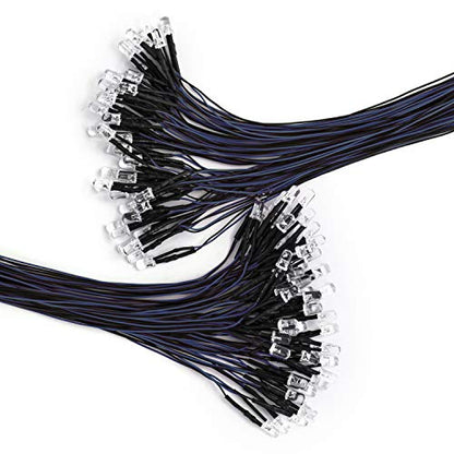 DiCUNO 100Pcs 5MM Pre Wired 12V Blue Light LED Diodes, with 9.4 Inch Lead - color: Blue
