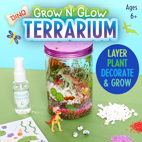 Creativity for Kids Grow N Glow Dinosaur Terrarium Kit | Create, Plant & Grow a DIY Terrarium Kit with Glow-in-the-Dark Stickers & Dino Toys | Screen Free Fun All Summer Long & STEM Kit (Ages 6+)