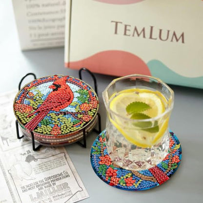 Christmas Cardinal Diamond Art Coasters Kit,8 Pcs Diamond Painting Coasters - color: Cardinal