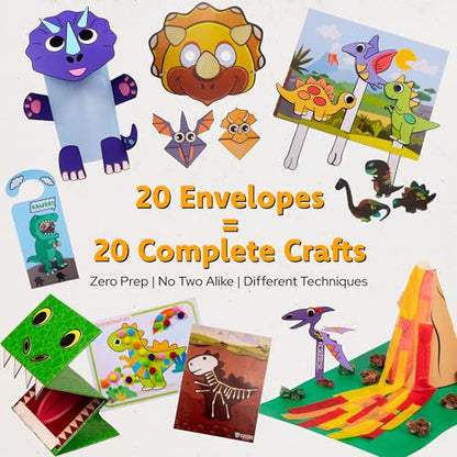 Craftikit® 20 Award-Winning Dinosaur Crafts for Kids - All-Inclusive Fun Dinosaur Crafts for Kids Ages 3-10 - Organized Toddler Craft Kit - color: Dinosaur