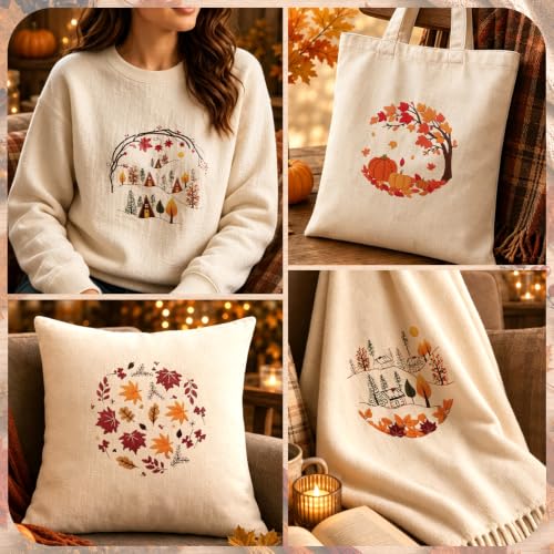 Kuabiz 5 Sets Fall Embroidery Kits for Beginners Autumn Maple Leaves Cross Stitch Kit for Adults Thanksgiving Pumpkins Embroidery Starter Kit Hoop Needlepoint Kits with Instruction Needles Threads - style: Fall Leaves