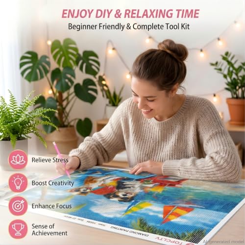 Beach Dog Diamond Art Kits for Adults, Funny Animal Diamond Painting Kits - color: HS034-1