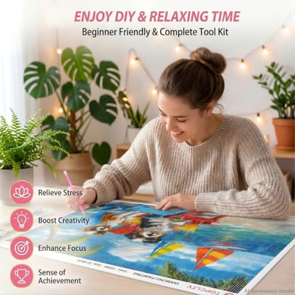 Beach Dog Diamond Art Kits for Adults, Funny Animal Diamond Painting Kits - color: HS034-1