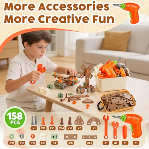 Kids Tool Set for 3-8, 158 PCS Construction Building Toys
