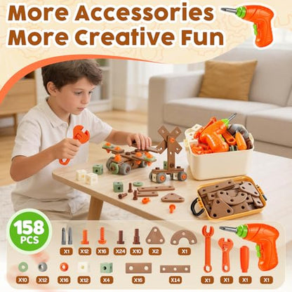 Kids Tool Set for 3-8, 158 PCS Construction Building Toys