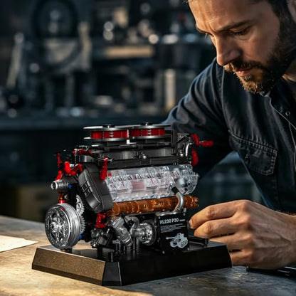 Engine Building Kit for Adults, 1236-Piece Mechanical Engine Model Building Set with Transparent Hood, Turbocharger Details and Display Base, Collectible Engine Model Kit for Adults & Teens 14+