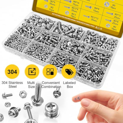 812PCS M2M2.5M3M4M5 Phillips Pan Head Machine Screws Assortment Kit - size: SS M2M2.5M3M4M5 812pcs