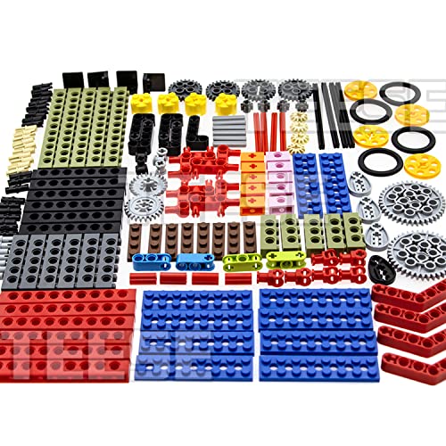 TEESE 184pcs Technic-Beam-Gears-Axles-Pins-Wheels-Tires, Compatible with Technic-Parts, for STEM-MOC-EV3-Project-Track-Car-Bulk- Blocks (Random Color)