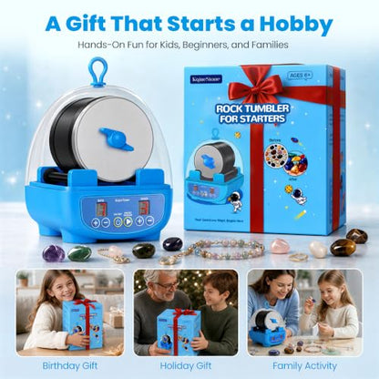 KomeStone K5 Rock Tumbler for Kids & Adults, Quiet Rock Polisher, Ages 6+ - color: Starter Kit（Sky Blue）