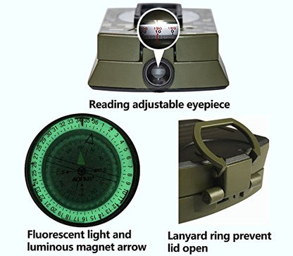 AOFAR Military Compass,AF-4580 Lensatic Sighting, Waterproof and Shakeproof with Map Measurer Distance Calculator, Pouch for Camping, Hiking - color: Camouflage