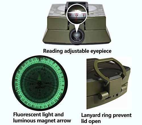 AOFAR Military Compass,AF-4580 Lensatic Sighting, Waterproof and Shakeproof with Map Measurer Distance Calculator, Pouch for Camping, Hiking - color: Camouflage