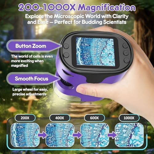 Kids Digital Microscope Science Gift: Complete STEM Toy Kit for Ages 4-12 - color: Purple