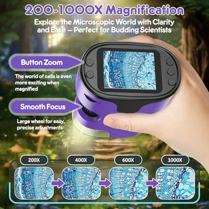 Kids Digital Microscope Science Gift: Complete STEM Toy Kit for Ages 4-12 - color: Purple