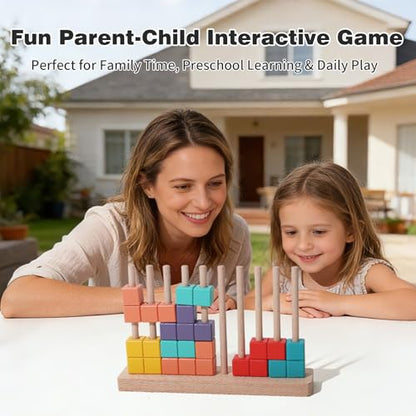 Wooden Stacking Blocks Puzzle Board Game, Montessori Toys for Toddlers Kids - color: Colorful B