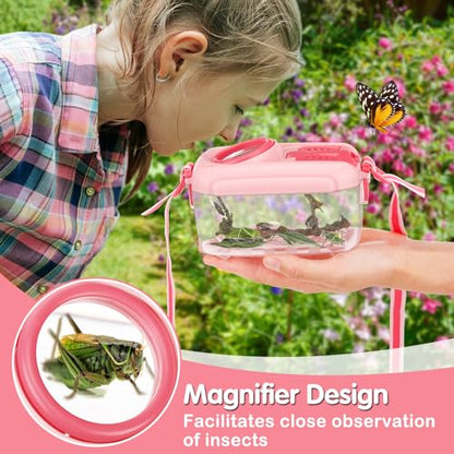 2 Sets Bug Catcher for Kids, Bug Catching Kit Gifts with Butterfly Net Toys - color: Pink